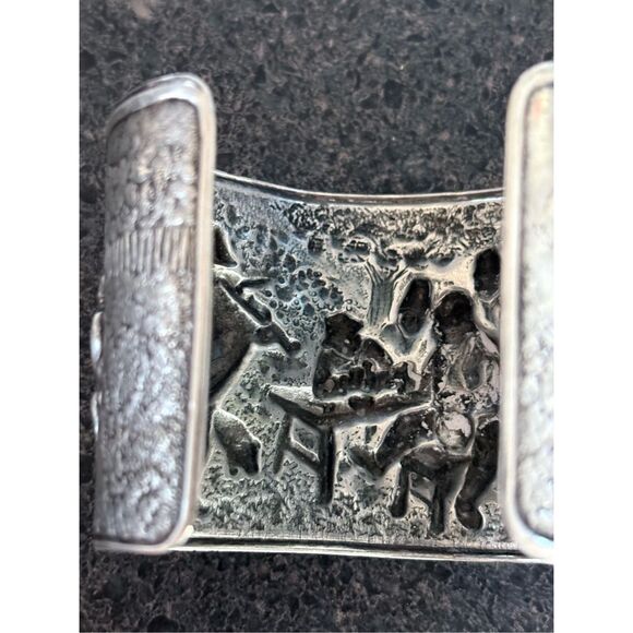 Denmark Hans Jensen Estate Silver Plate Wide Repousse Cuff Bracelet Vintage - Picture 9 of 9